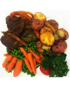 Pepper Steak with Roasted Potatoes, Peas & Carrots