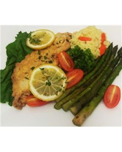 Chicken Francese with Risotto & Grilled Asparagus