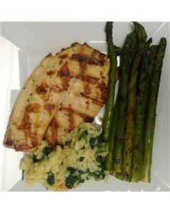 Grilled Basa Fillet w/ Asparagus & Veggie Risotto